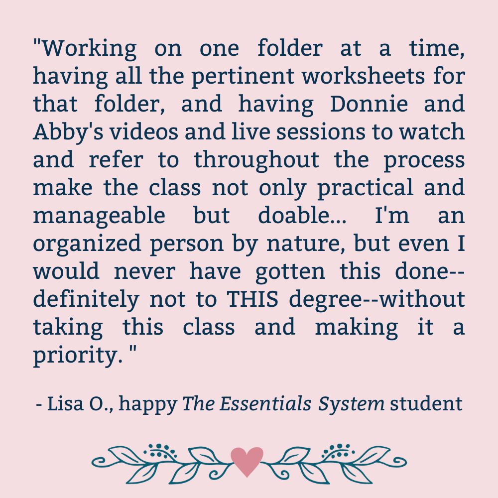 5-star review for The Essentials System class stating, "I would never have gotten this done without taking this class and making it a priority."