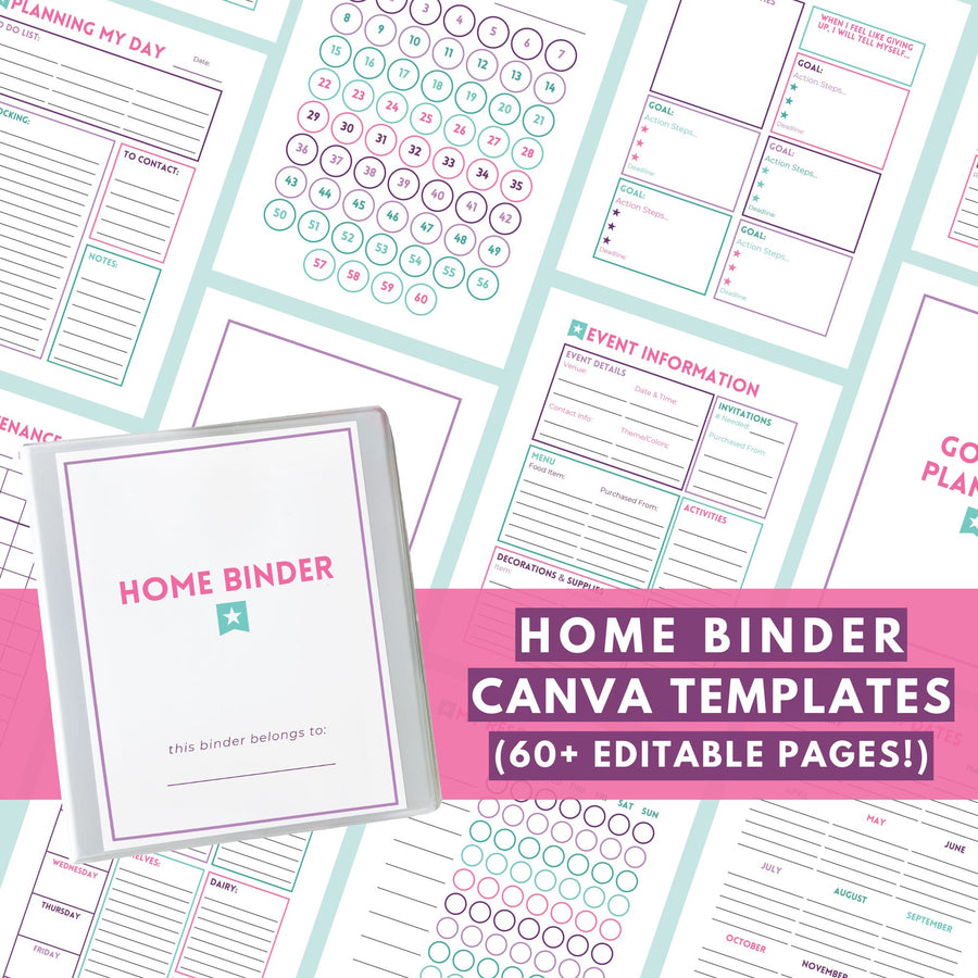 Editable Home Binder Canva Templates with 60+ Editable Pages