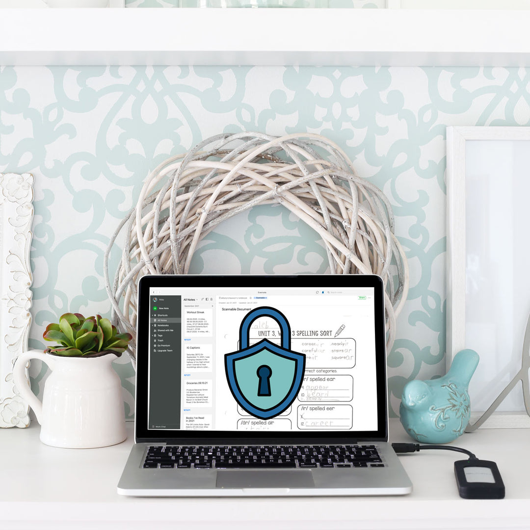 Laptop computer with secure lock for Evernote in Paperless Made Simple