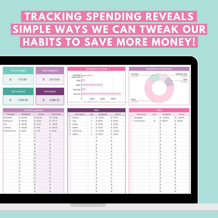 Tracking your spending with the Monthly Budget Spreadsheet reveals simple ways we can tweak our habits to save more money!
