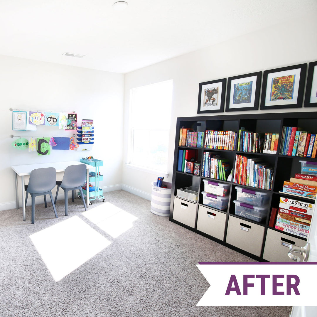 Neat and organized playroom after taking the Smart Toy Organization Workshop