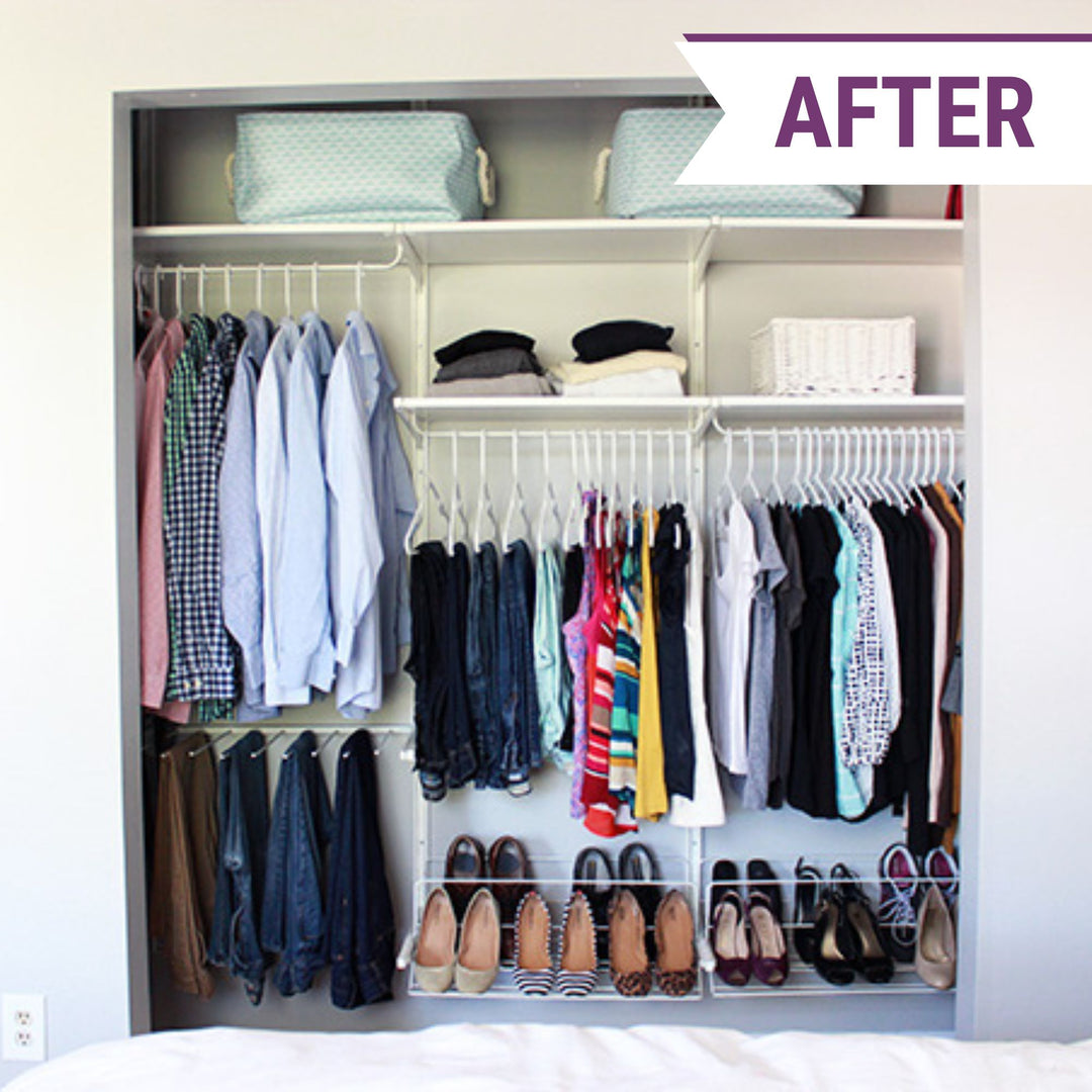 Organized closet with tidy clothes after