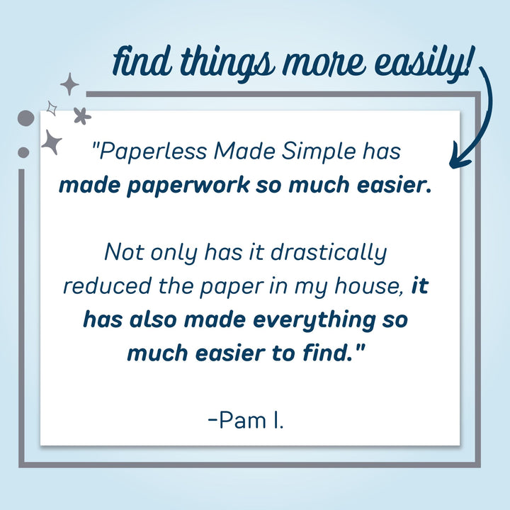 5-star review for Paperless Made Simple, which helps you find your most important documents more easily