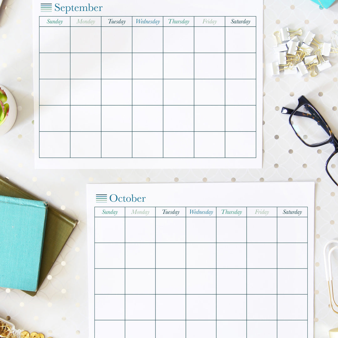 Blank Calendar Pages, Part of the Printable Fitness Journal