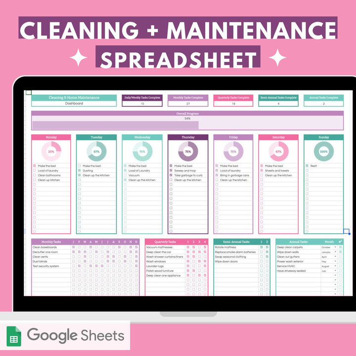Cleaning and Home Maintenance Spreadsheet for Google Sheets