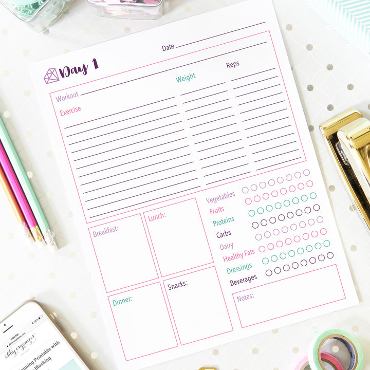 Daily Tracking Page, Part of the Fitness Journal Printables