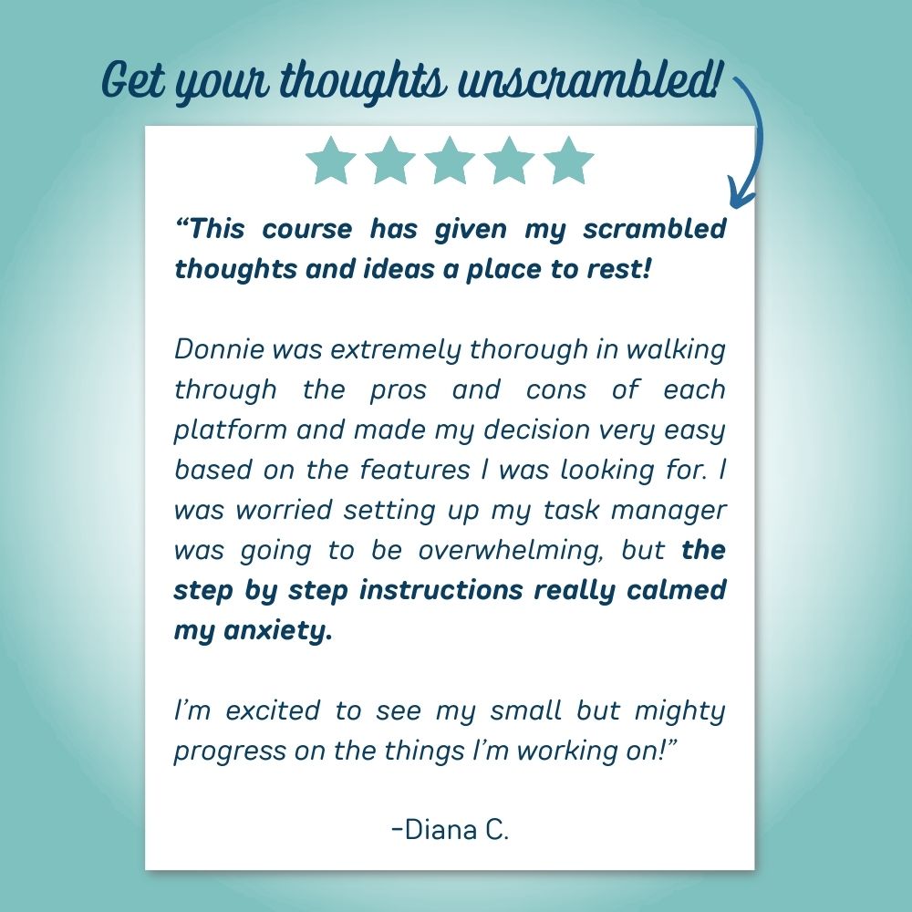 5-Star Testimonial for the Tasks Made Simple Course
