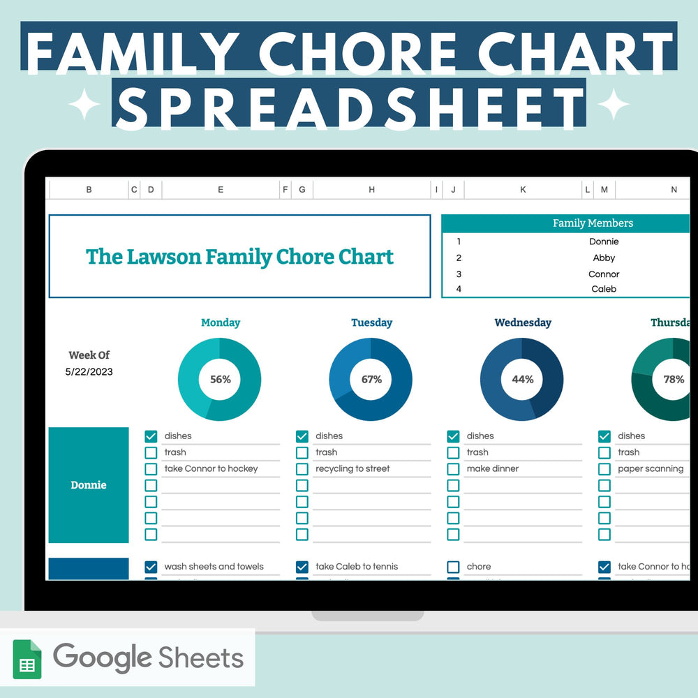 Family Chore Chart Spreadsheet for Google Sheets