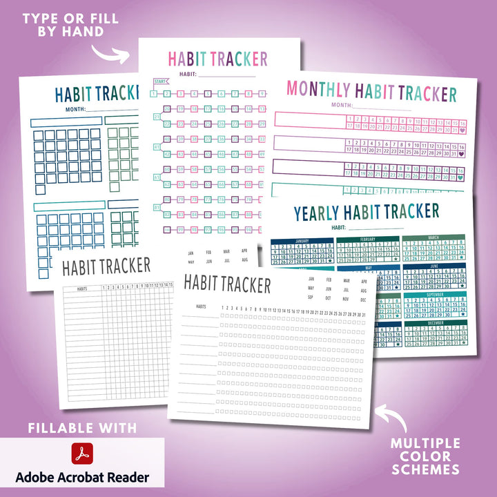 Fillable Habit Tracker Printables that Can Be Filled In on the Computer with Adobe Acrobat Reader or Printed and Filled by Hand