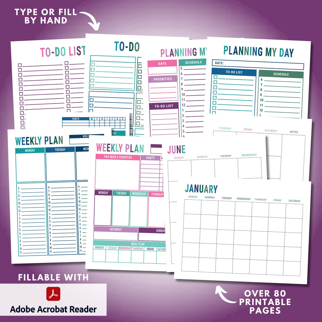Fillable Planning Printables that Can Be Filled in on the Computer Using the Free Adobe Acrobat Reader Program