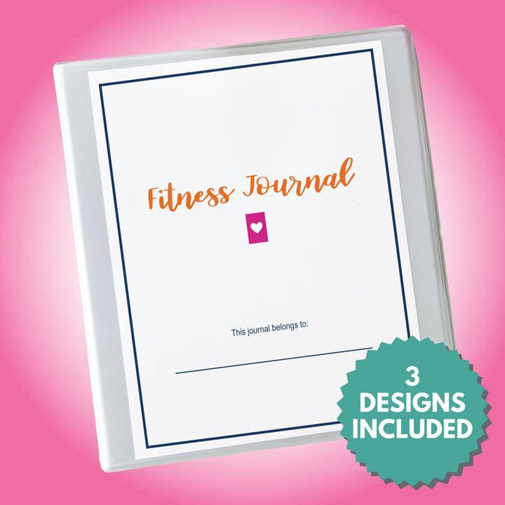 Fitness Journal Printables Cover on a Gray 3-Ring Binder