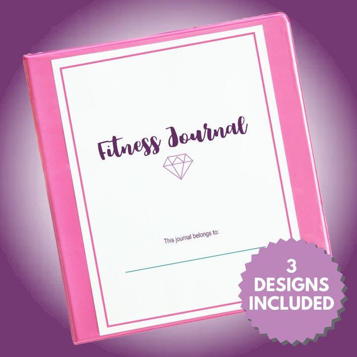 Fitness Journal Printables Cover on a Pink 3-Ring Binder