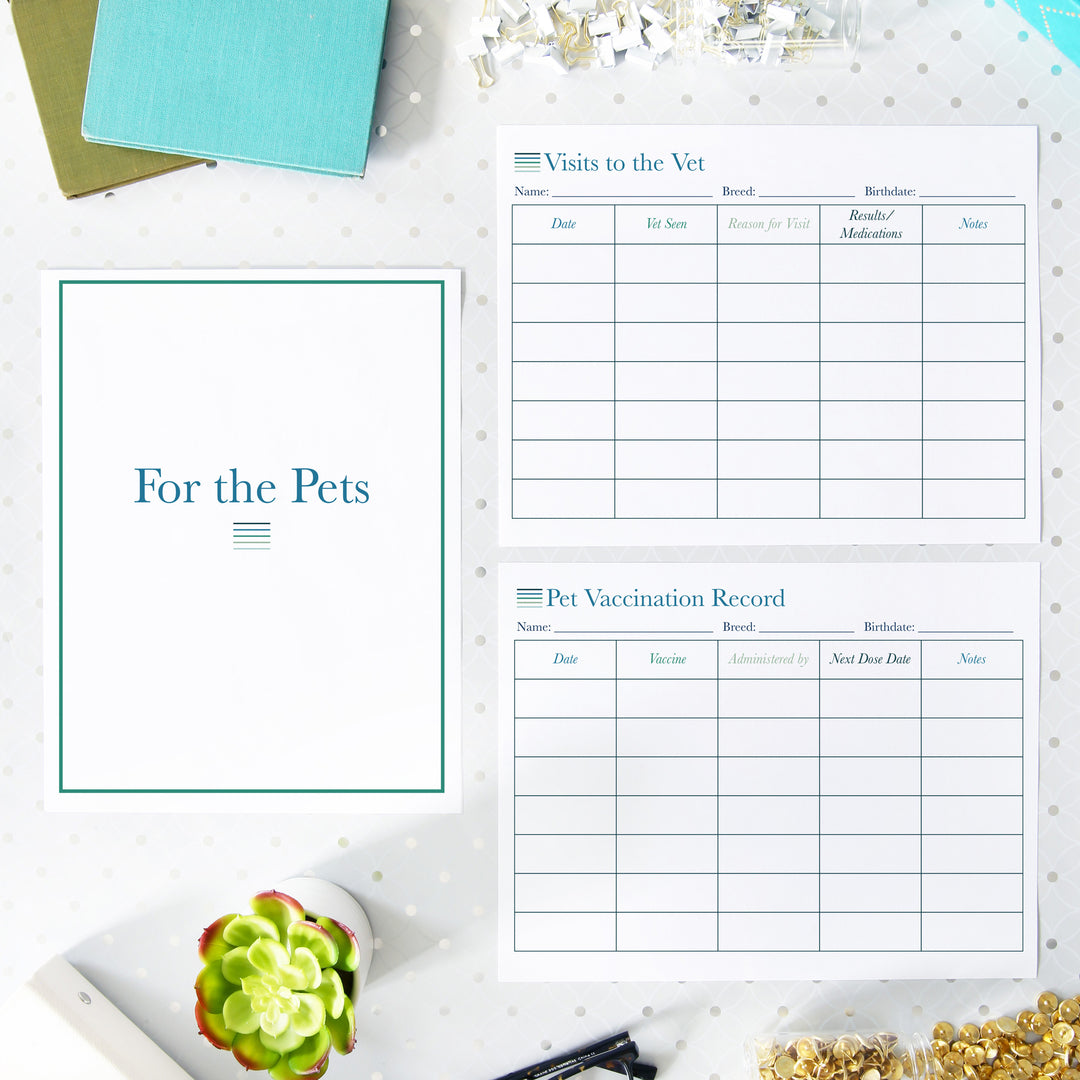 Pets Printables, Part of the Printable Home Binder