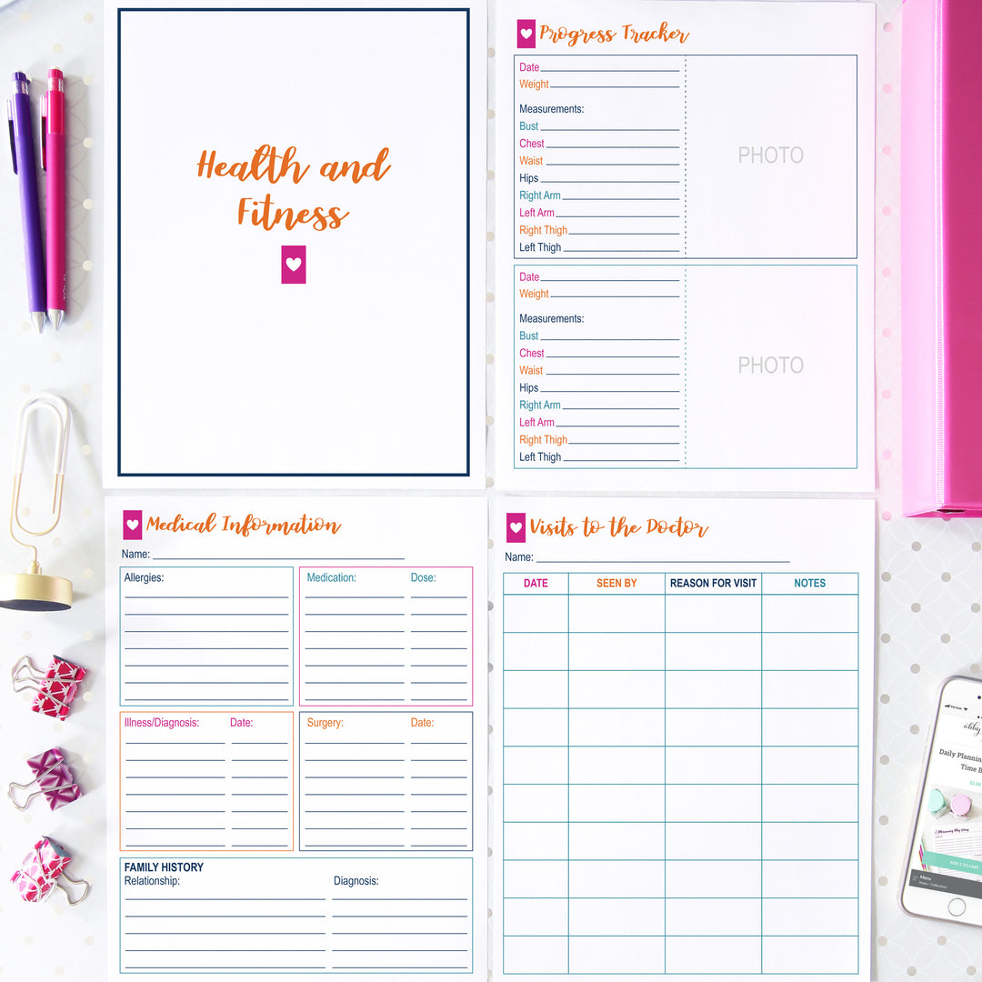 Health and Fitness Printables, Part of the Printable Home Binder
