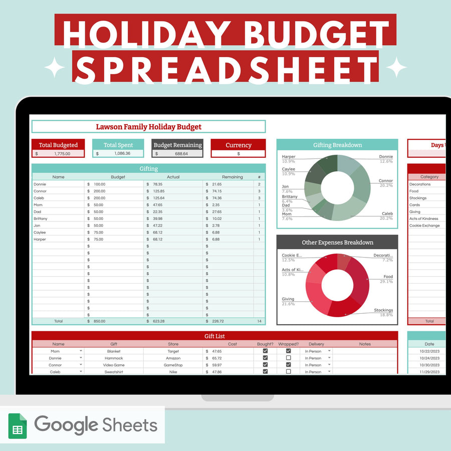 Holiday Budget Spreadsheet for Google Sheets