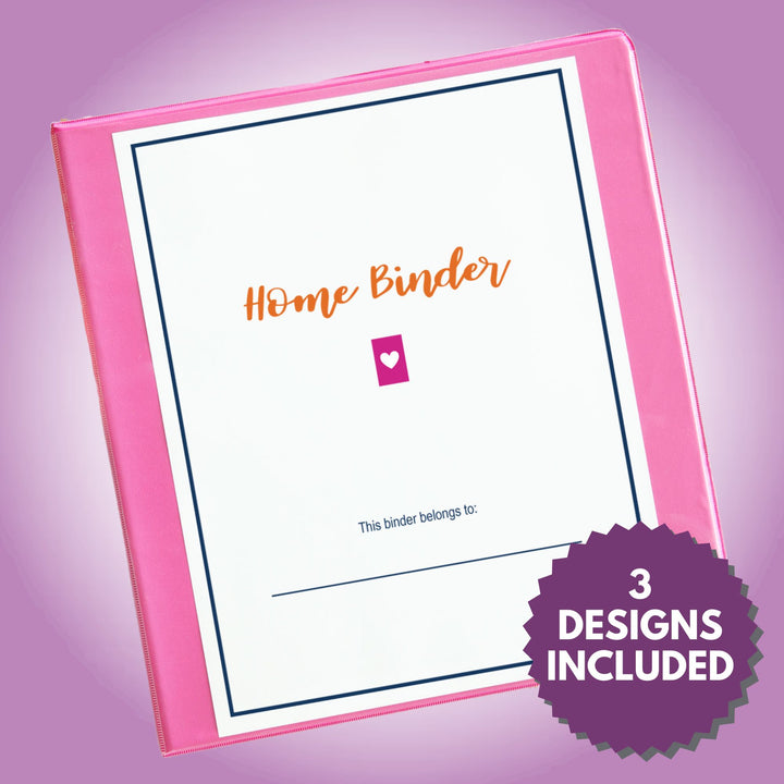 Home Binder Cover on a Pink 3-Ring Binder, 3 Designs Included