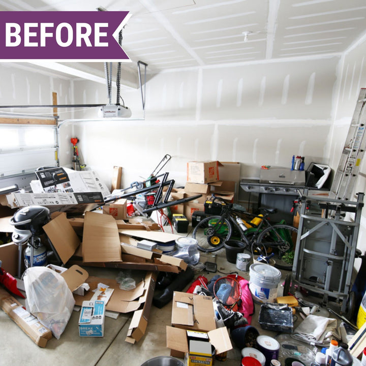 Messy garage before photo