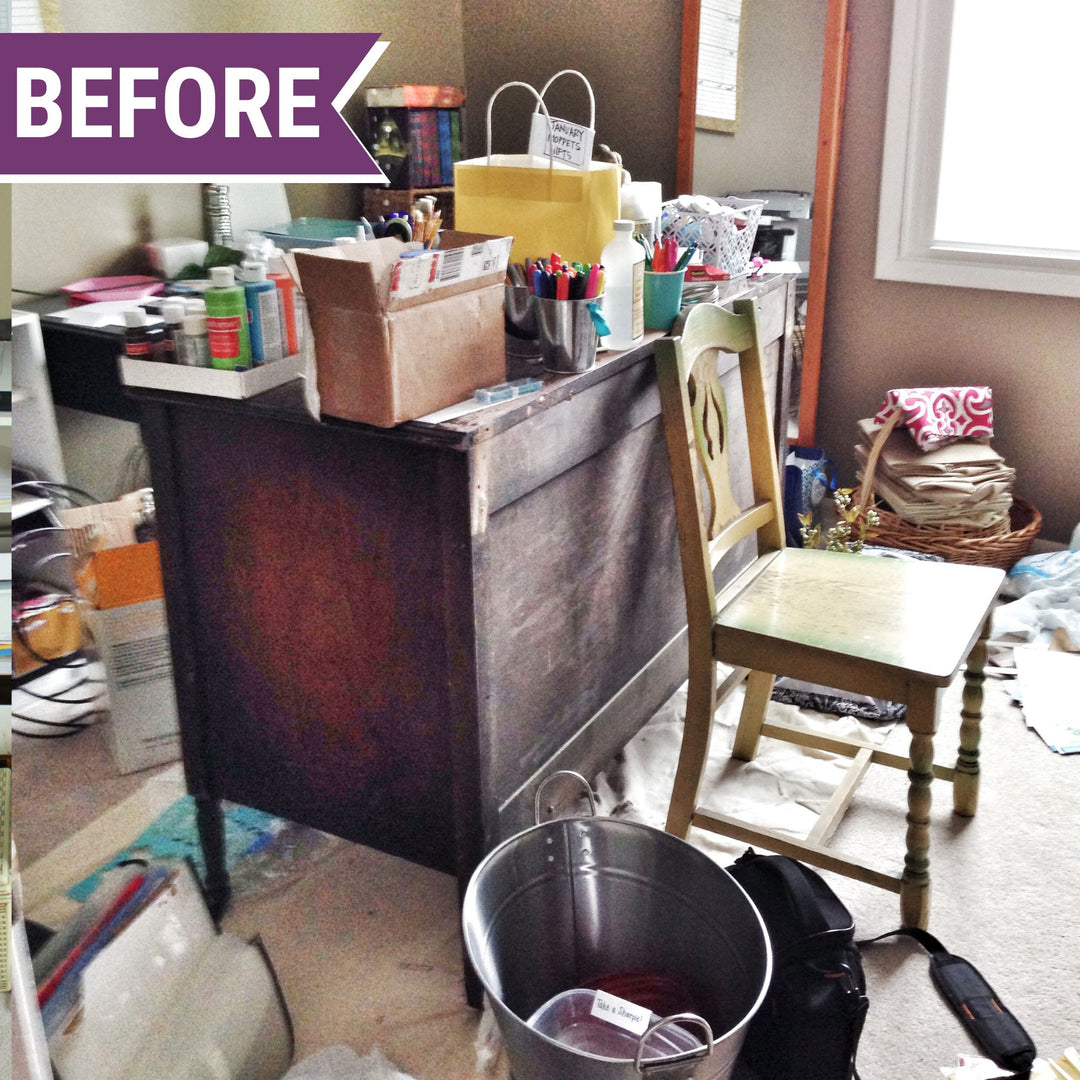 Messy craft room before photo