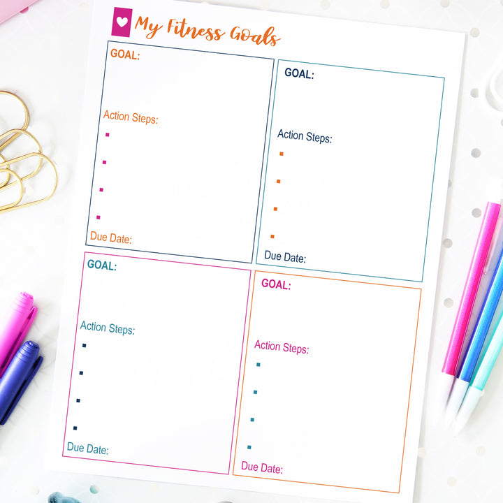 Fitness Goals Planning Page, Part of the Printable Fitness Journal