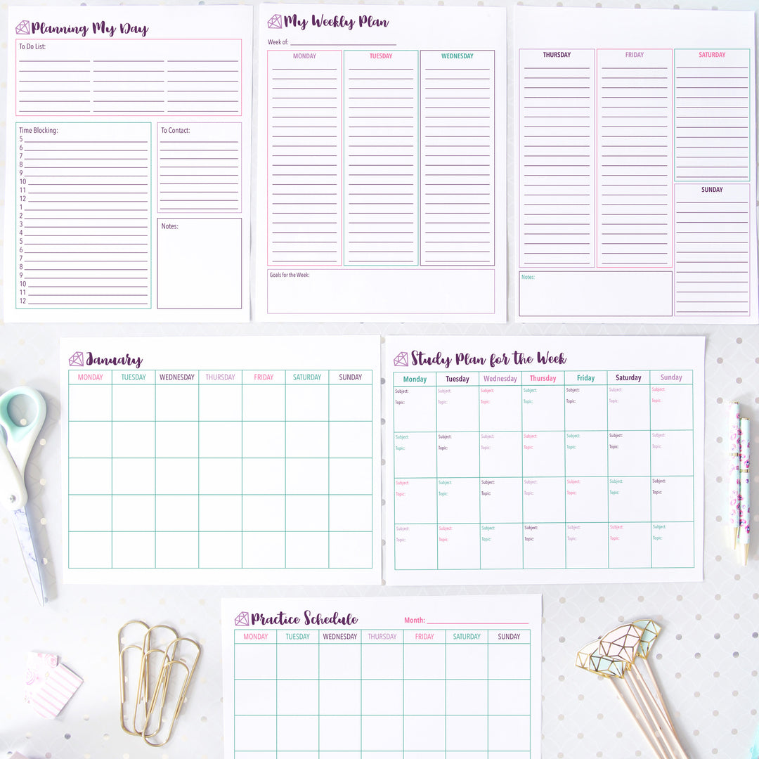 Daily, Weekly, and Monthly Planning Printables, Study Planning Printable, and Practice Schedule Printable, Part of the Printable Student Binder