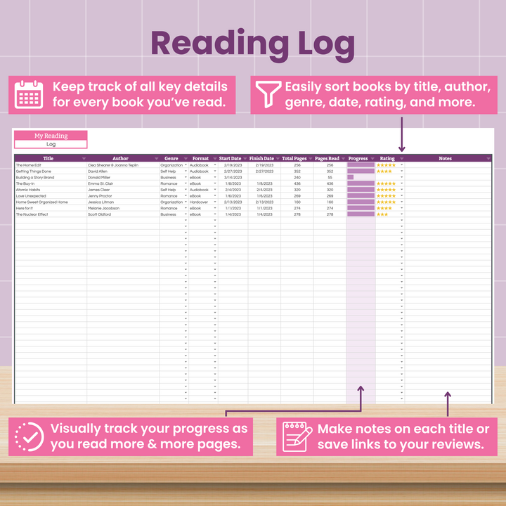Reading Tracker Spreadsheet for Google Sheets