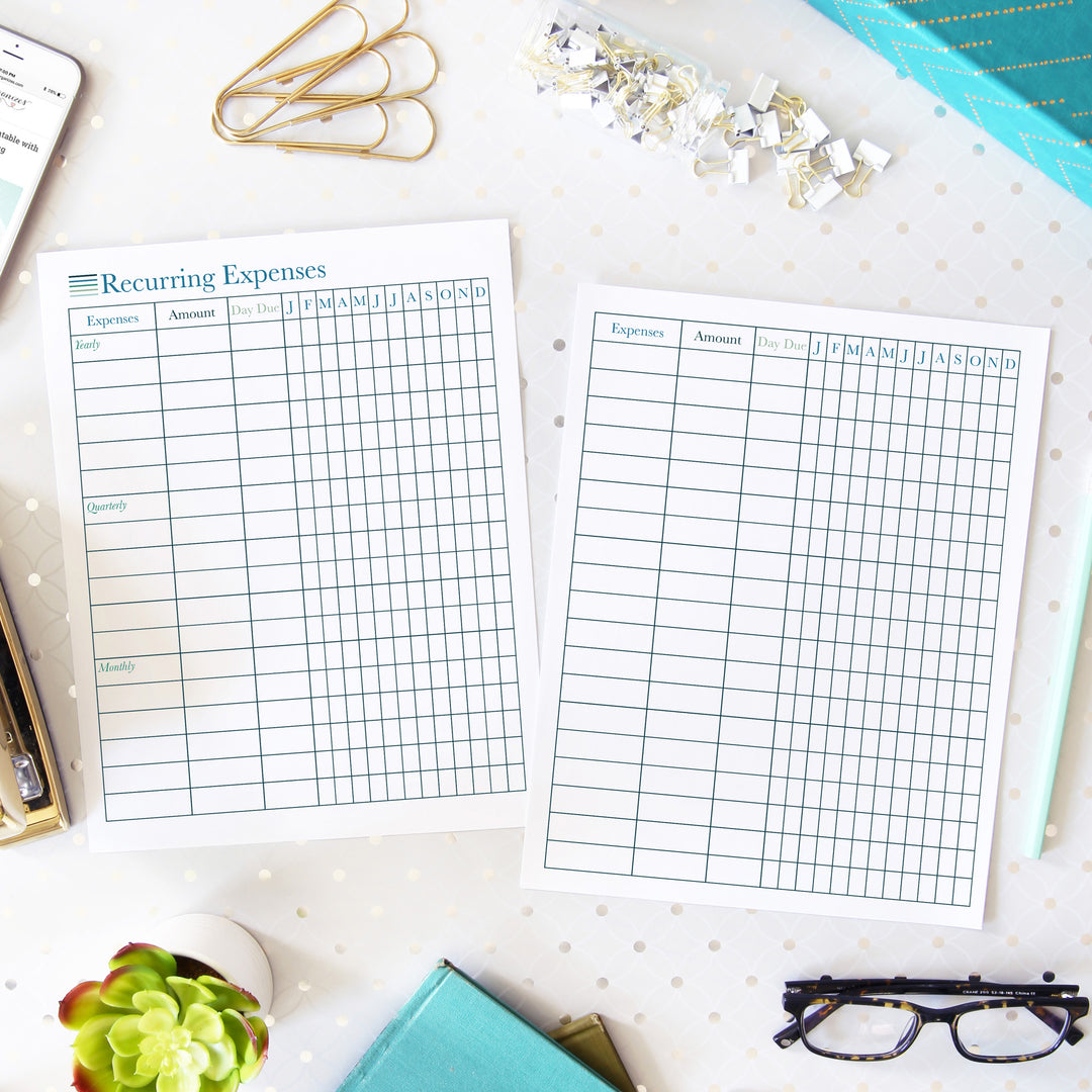 Recurring Expenses Printables, Part of the Printable Budget Binder
