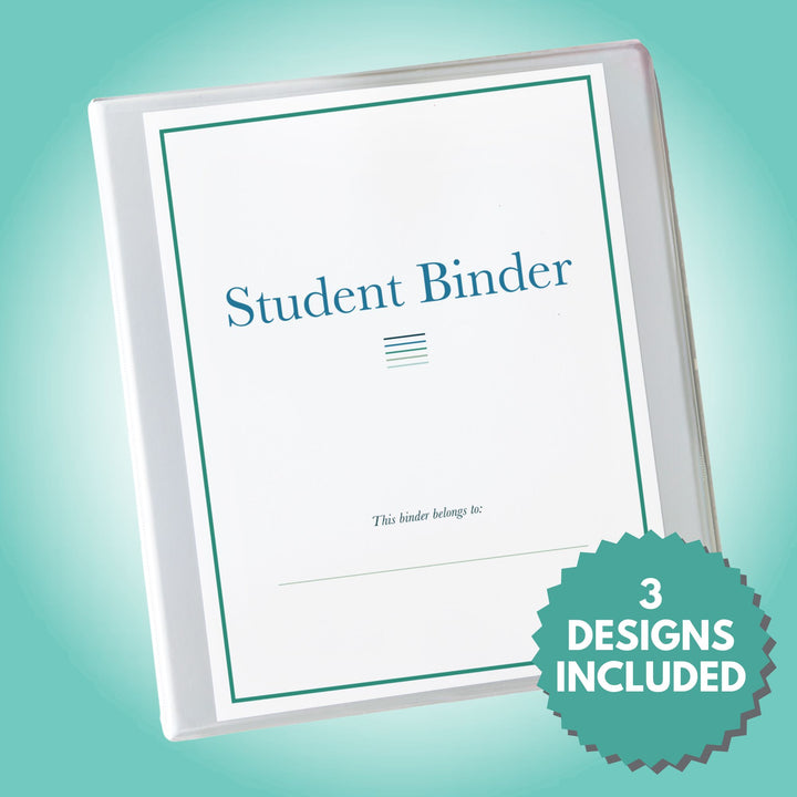 Student Binder Printables Cover on a Gray 3-Ring Binder, 3 Designs Included