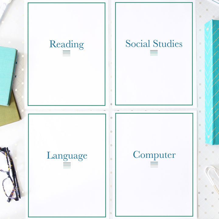 Subject Cover Pages, Part of the Printable Student Binder