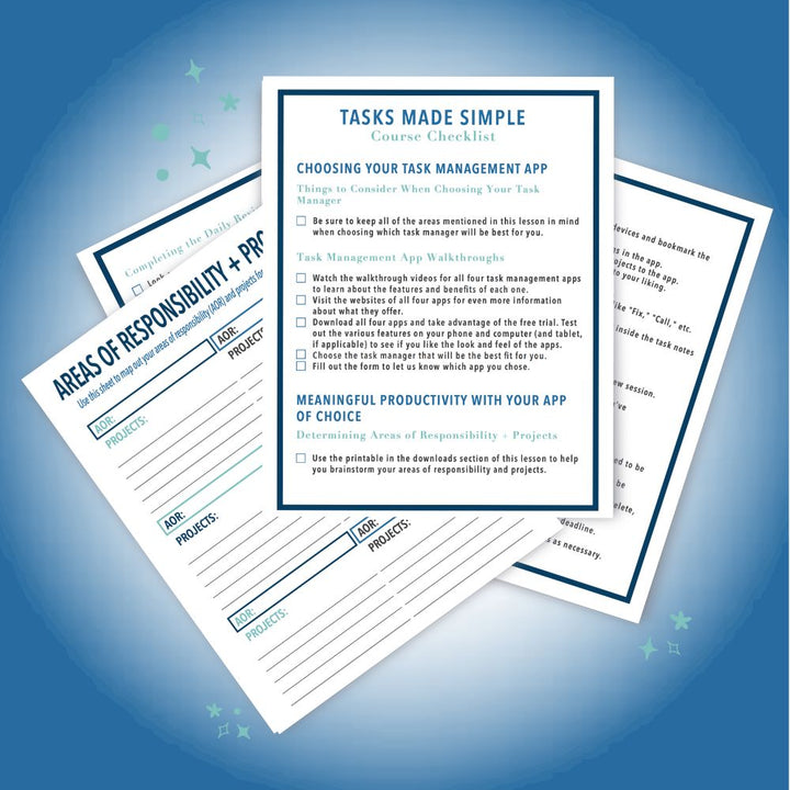 Companion Printables and Checklists for the Tasks Made Simple Course