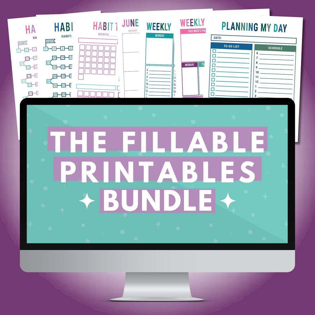 The Fillable Printables Bundle, including Fillable Planning Printables and Fillable Habit Tracker Printables, Can be filled in on a computer using the free Adobe Acrobat Reader program or filled by hand.