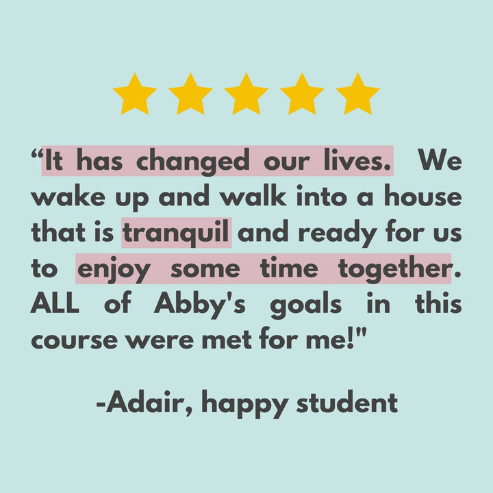 5-star review for The Organized Home Method course stating, "It has changed our lives."