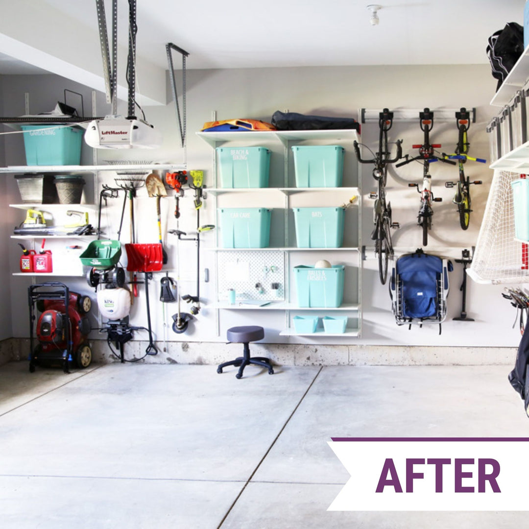 Tidy and organized garage, used the strategies taught in The Organized Home Method course