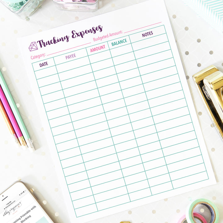 Tracking Expenses Worksheet, Part of the Printable Budget Binder