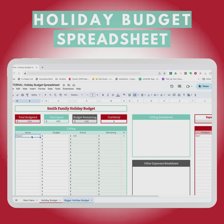 Holiday Budget Spreadsheet for Google Sheets. Manage your Christmas and holiday spending.