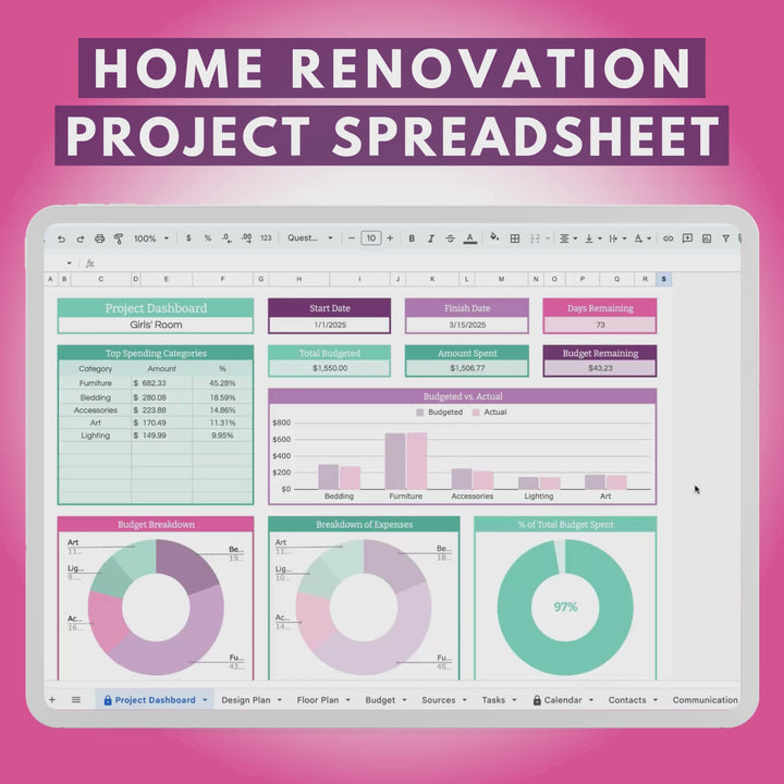 Home Renovation Project Spreadsheet for Google Sheets