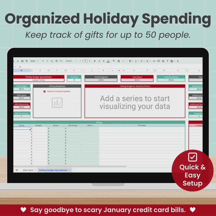 Holiday Budget Spreadsheet for Google Sheets