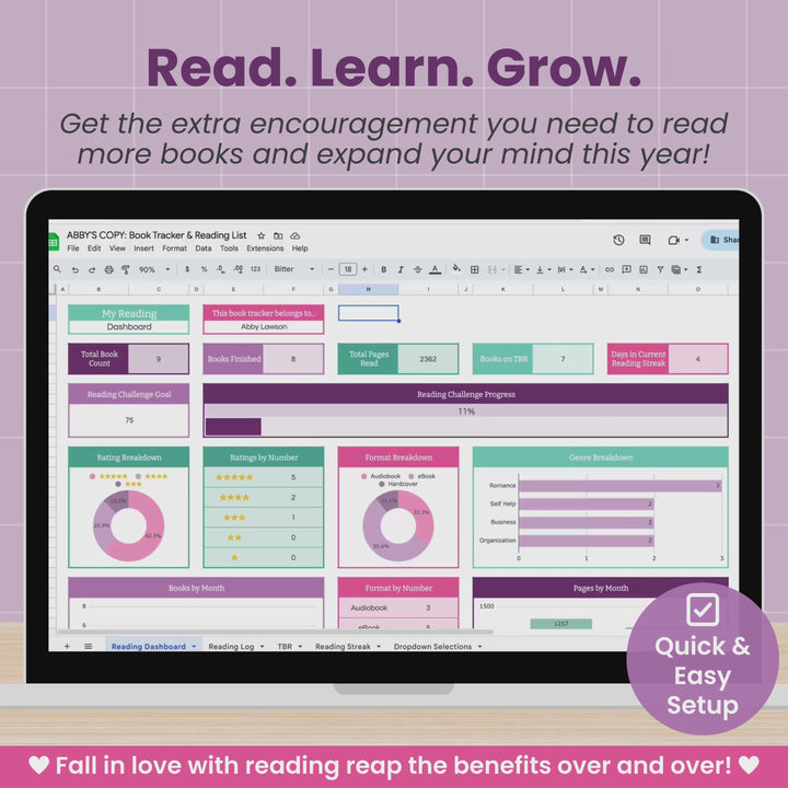 Reading Tracker Spreadsheet for Google Sheets