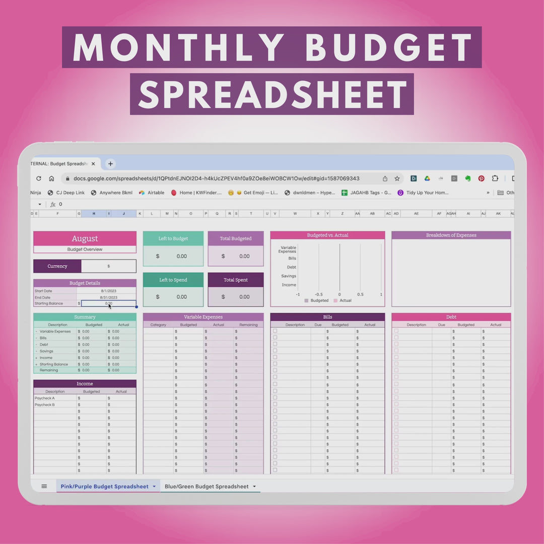 Monthly Budget Spreadsheet for Google Sheets