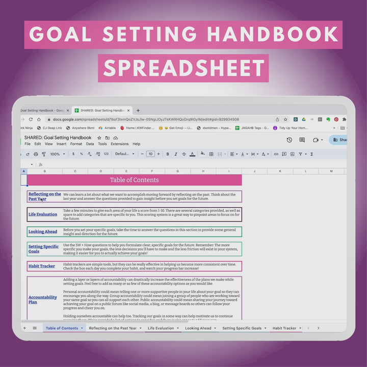 Goal Setting Handbook Spreadsheet for Use in Google Sheets