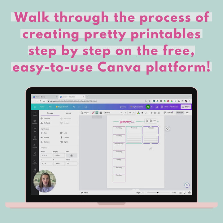 Create your own pretty organizing printables in Canva! Learn quickly and easily with this fun class.